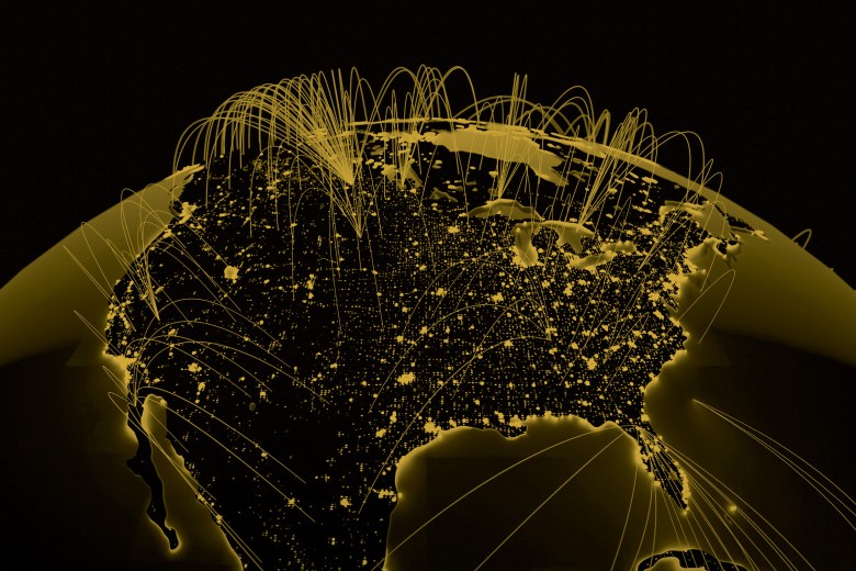 Illustration of Earth with lines connecting various points on North America