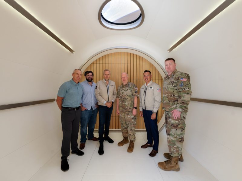 Maj. Gen. Stephen Purdy (center right) visited Vast headquarters in Long Beach, California, in September. The company is building a commercial space station. Credit: Vast Space