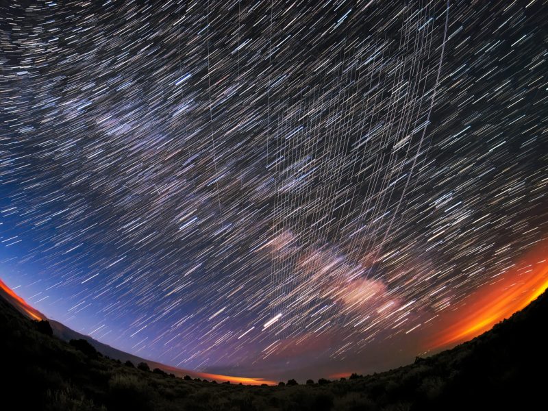 Starlink satellites pass overhead near Carson National Forest, N.M., in Feb. 2022. Credit: M. Lewinsky/Creative Commons Attribution 2.0